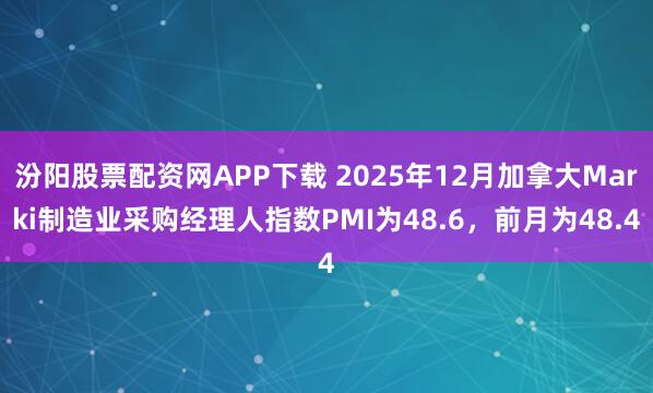 汾阳股票配资网APP下载 2025年12月加拿大Marki制造业采购经理人指数PMI为48.6，前月为48.4