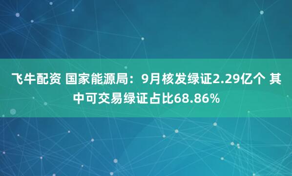 飞牛配资 国家能源局：9月核发绿证2.29亿个 其中可交易绿证占比68.86%